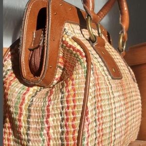 Boho Woven Colorful Faux Leather Purse Studded Buckles Statement Handbag